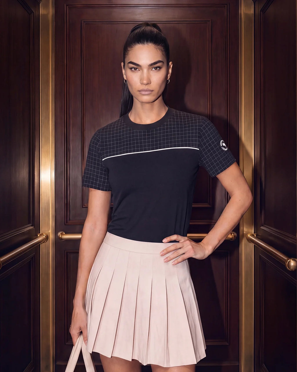 Courtline Checkered Colour Block Tee - Black Beauty