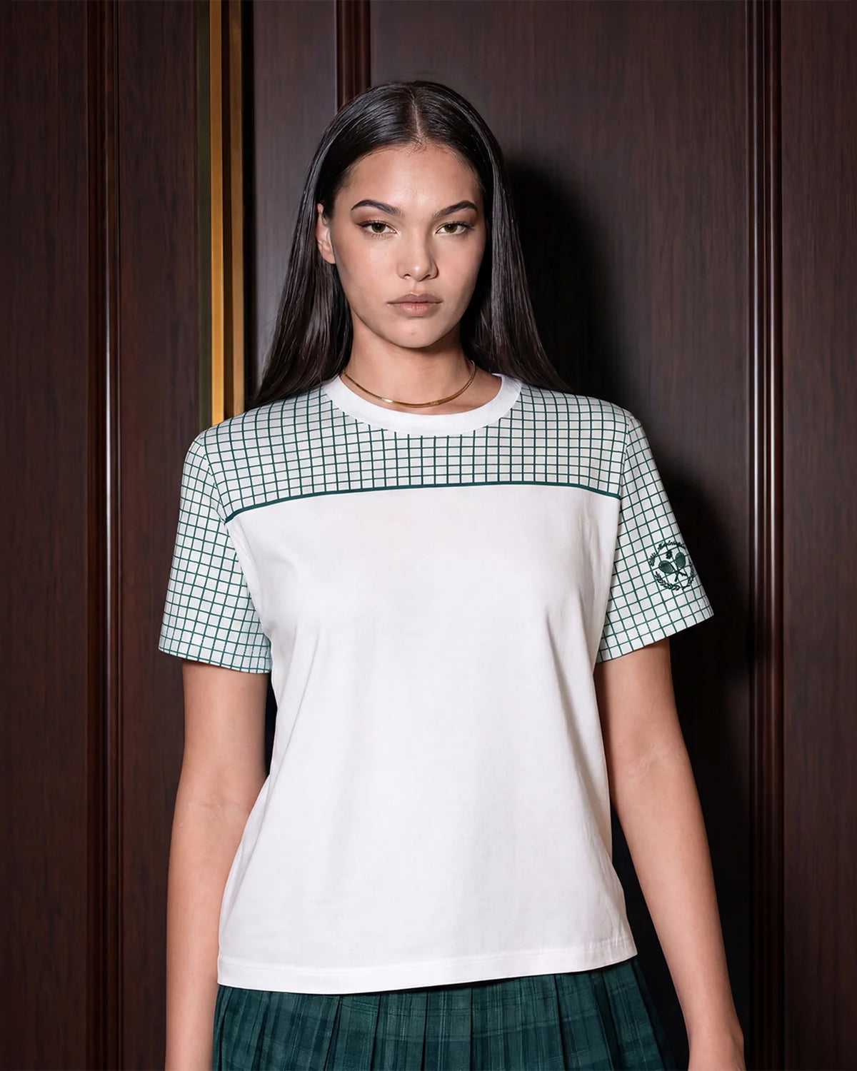 Courtline Checkered Colour Block Tee - Star White