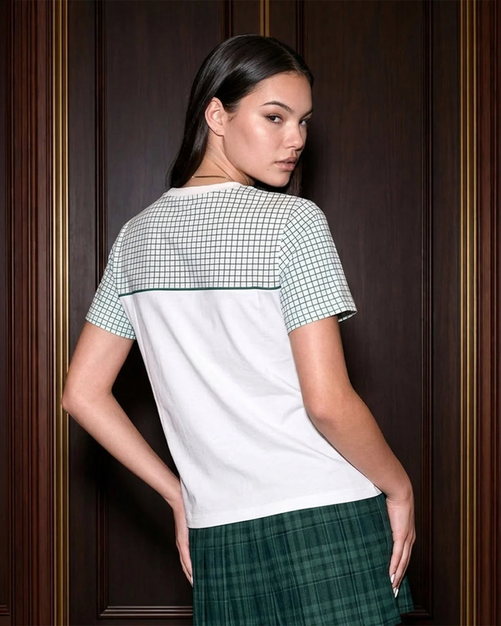 Courtline Checkered Colour Block Tee - Star White