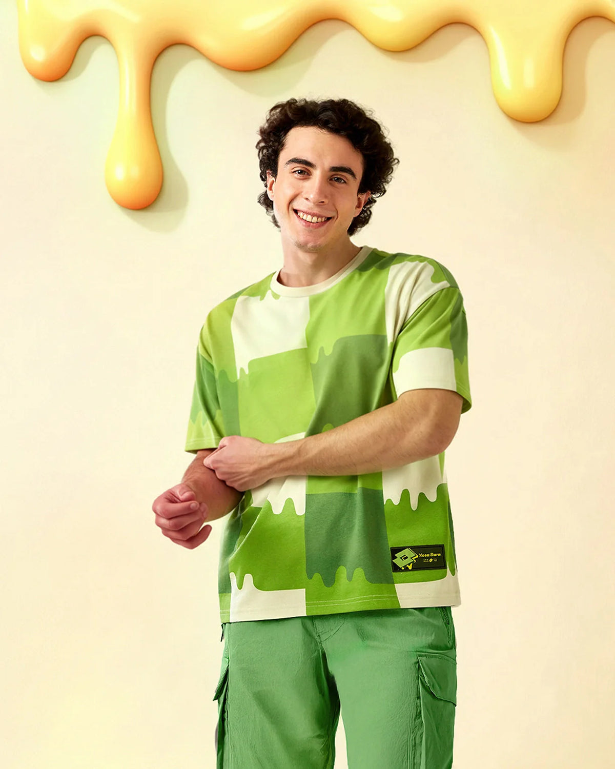Melt Gingham Tee - Neon Burn
