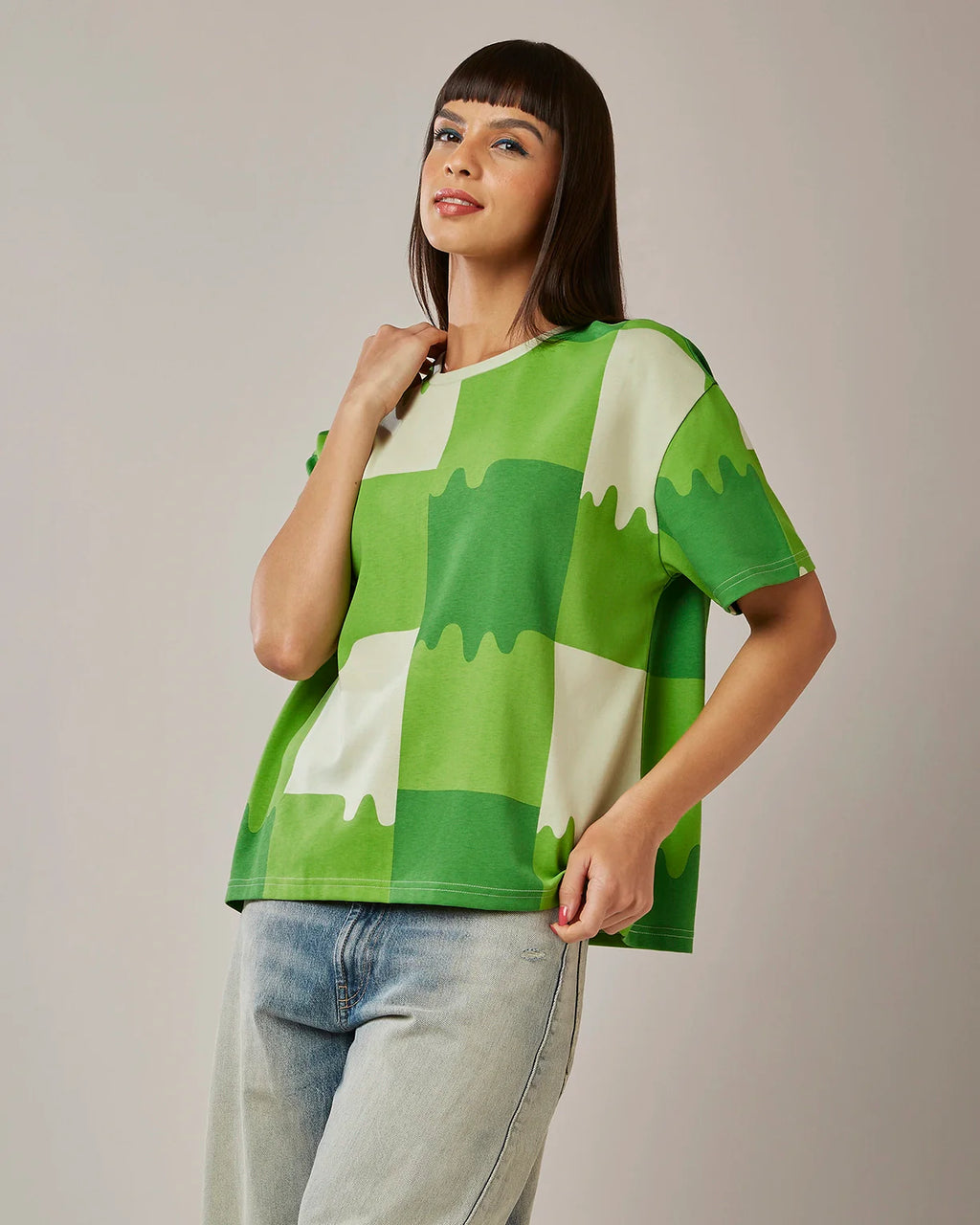 Melt Gingham Tee - Neon Burn