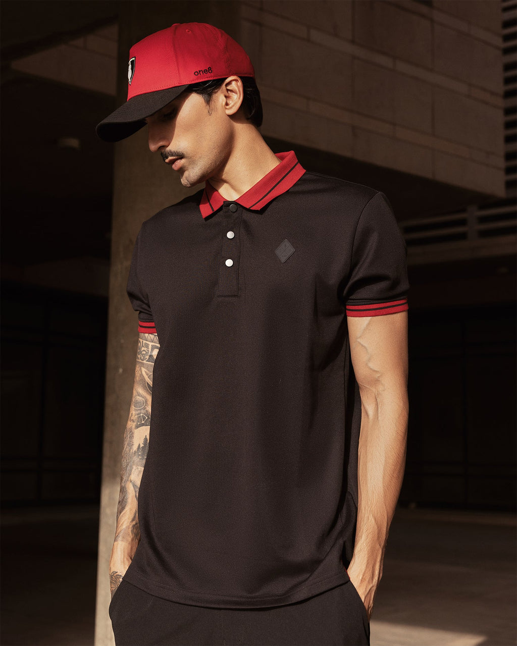 Jacquard Collar Polo - Black