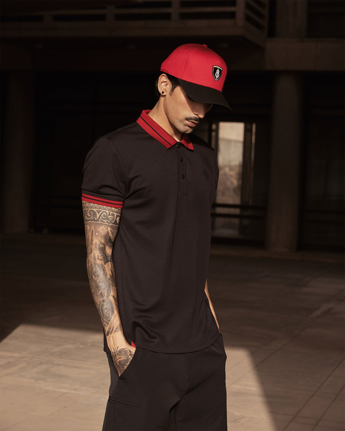 Jacquard Collar Polo - Black