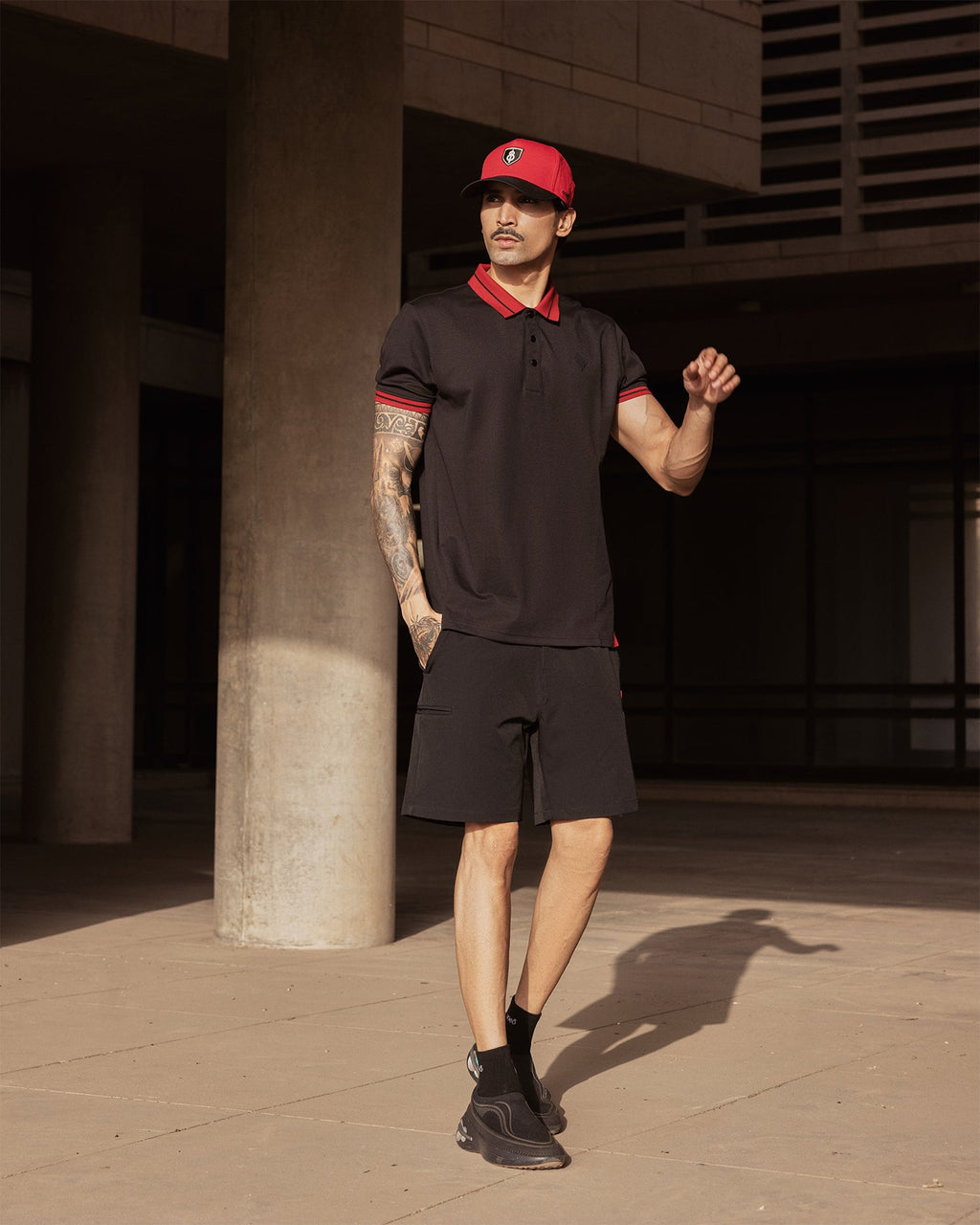 Jacquard Collar Polo - Black