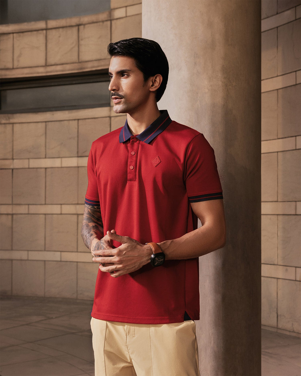 Jacquard Collar Polo - Red