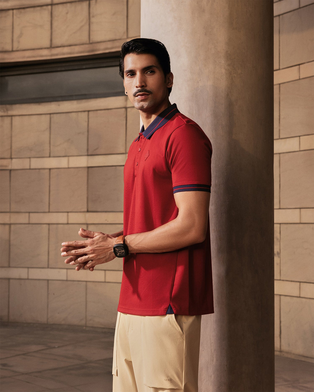 Jacquard Collar Polo - Red