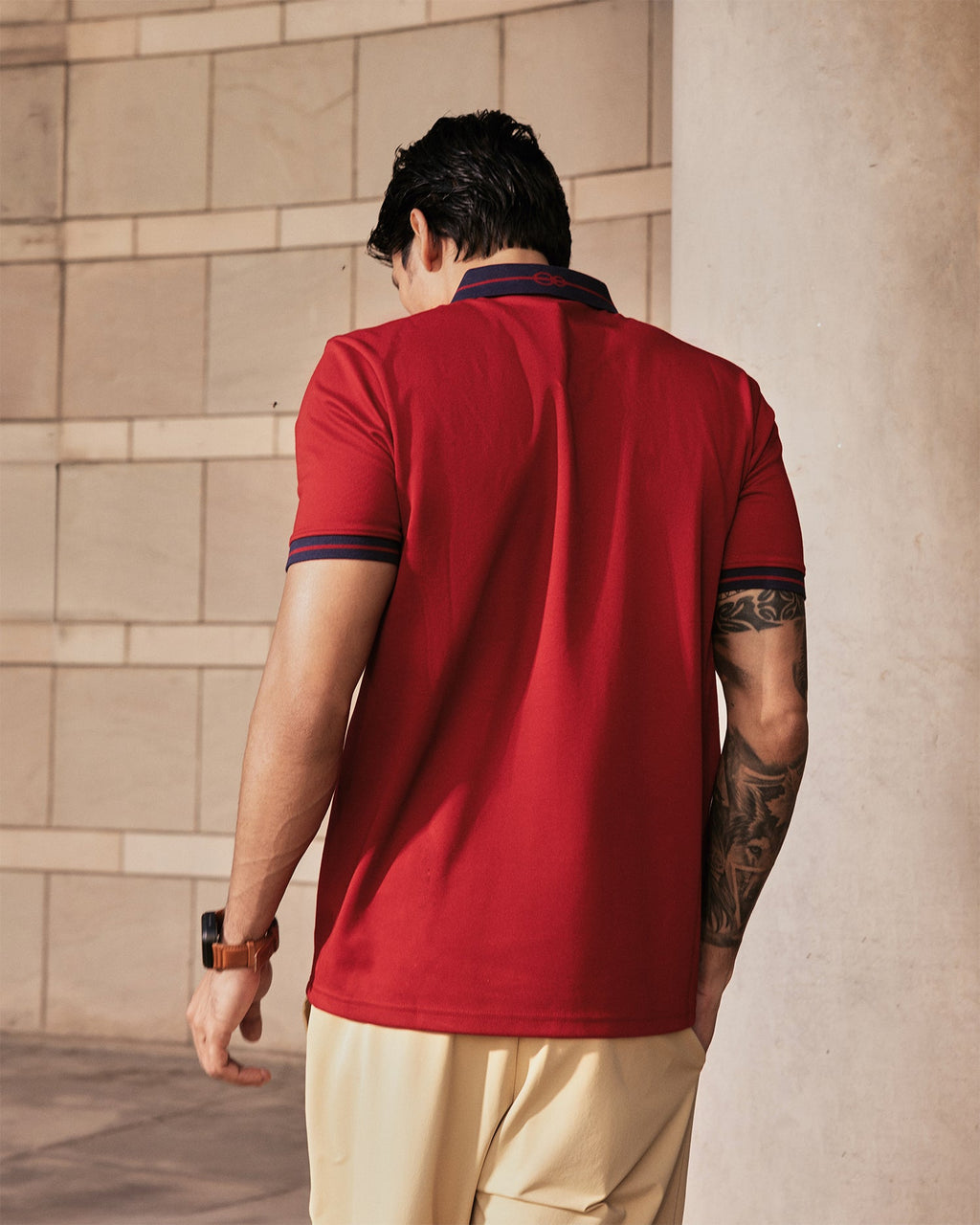 Jacquard Collar Polo - Red