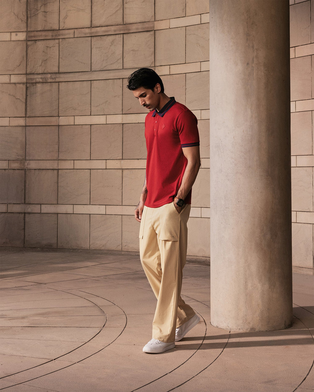 Jacquard Collar Polo - Red